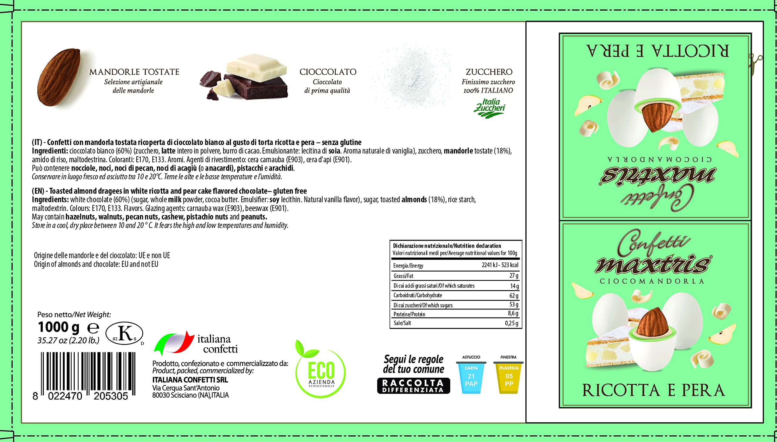 Confetti Maxtris, Confetti Italiani Di MANDORLA, Ricotta E Pera