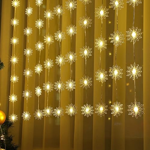 Miniatura 1 de BLOOMWIN Cortina de luces de Navidad 2 en 1 con colgantes de copo de nieve, 100 luces LED de 9.8 x 3.3 pies, tira de luces USB parpadeantes con