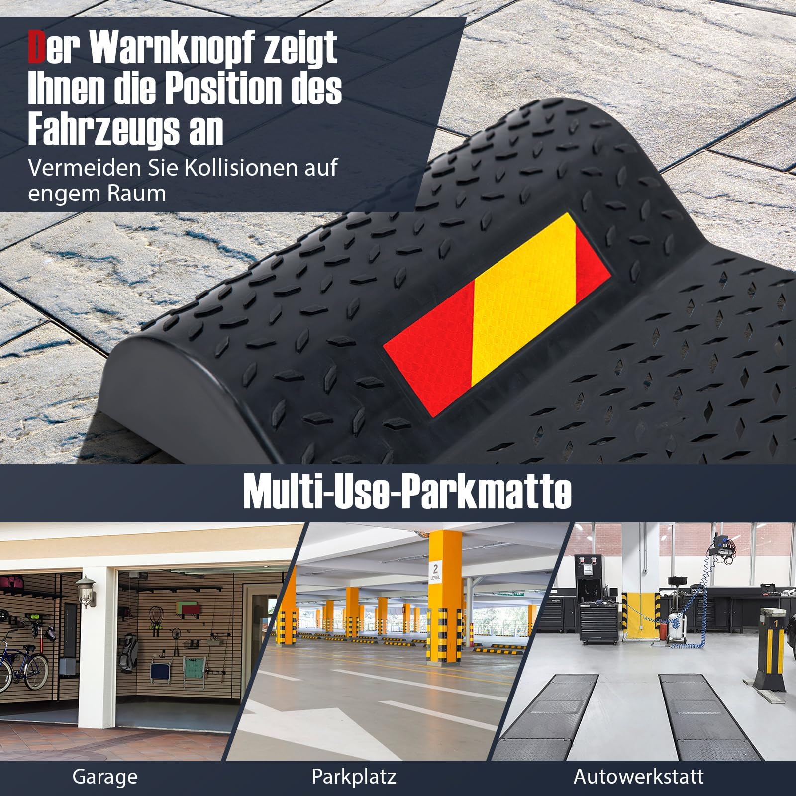 COSTWAY 2er Set Parkmatten rutschfest, Einparkhilfe aus Gummi mit Bremsschwelle selbstklebend, Autostopper Anfahrschutz für Garagen Parkplätze