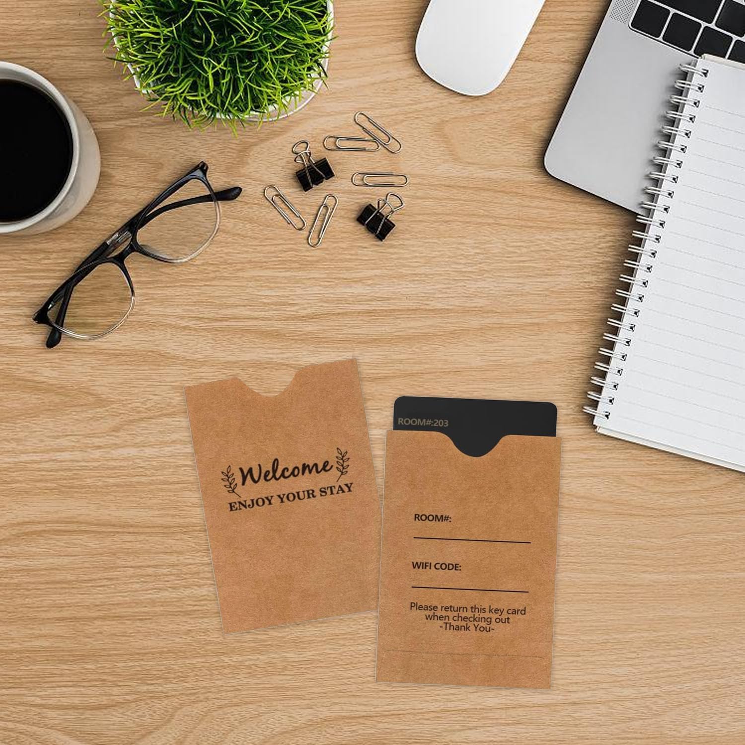 Custodia per chiavi da hotel in carta kraft, buste per tessere chiave dell'hotel di benvenuto, buste per tessere chiave dell'hotel, protezioni per carte di credito, copertine per carte regalo, goditi