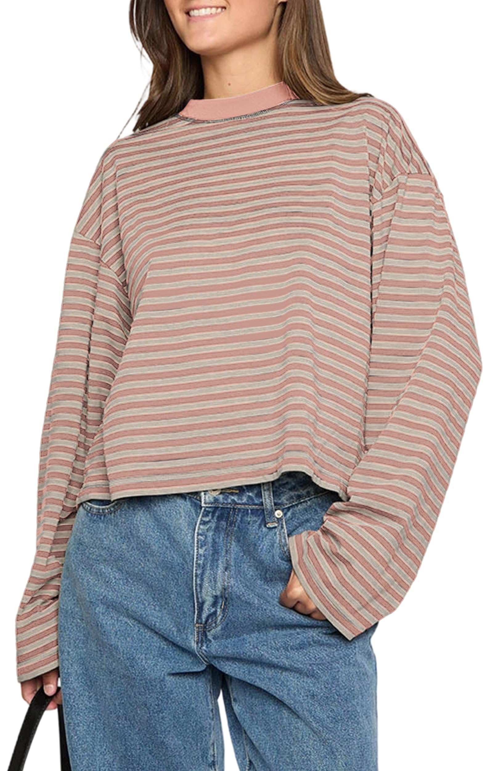 Femme Manches Longues à Rayures T-Shirt Pull à col Rond Sweatshirt Ample décontracté pour Printemps été - 1