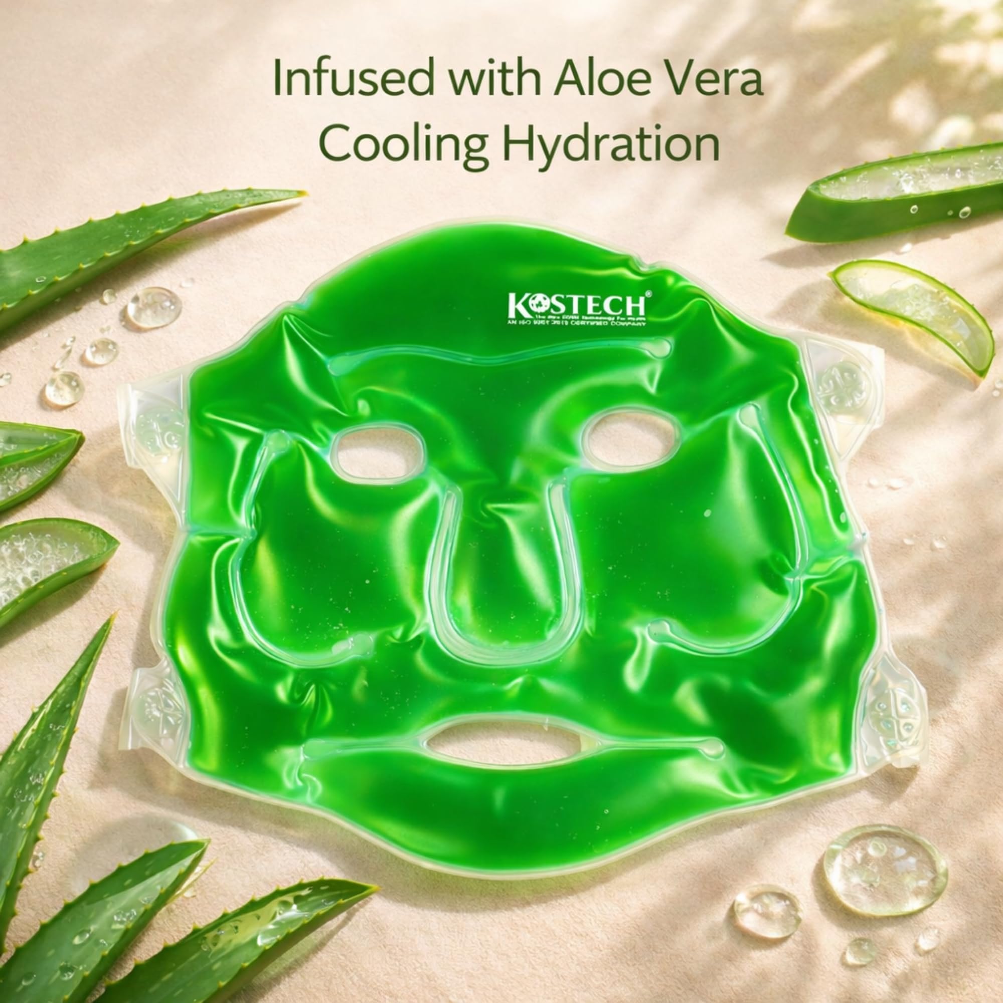Kostech Aloe Vera Cooling Gel Face & Eye Mask | Reusable Hot & Cold Therapy for Dark Circles, Puffy Eyes & Skin Care | Reduces Swelling, Acne Redness & Headache | Adjustable Strap for Men & Women (Aloe Vera Coolling Face Mask, Pack of 1) — Amazon image 3