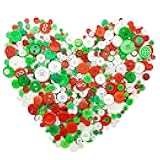 600-700Pcs Christmas Craft Buttons Mixed Red Green White Button for Crafts Assorted Sizes Button Green Red White in Bulk