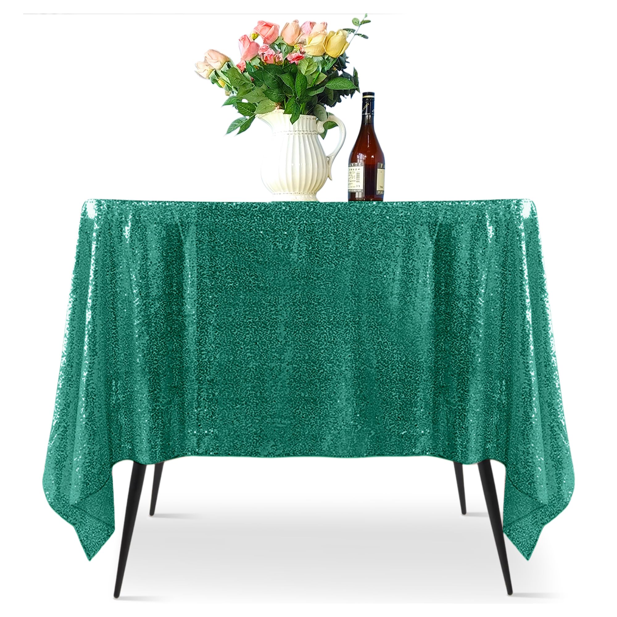 Nappe à paillettes vert émeraude 177cm nappe carrée pour table de mariage et buffet
