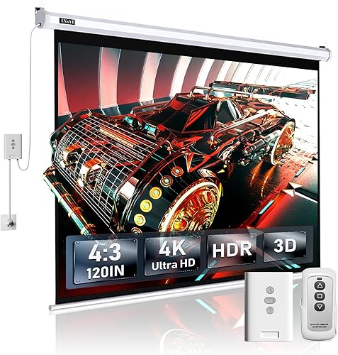 IN&VI Pantalla de proyector motorizada, pantalla de proyector eléctrico 4K HD para educación de cine en casa para interiores, con control remoto y