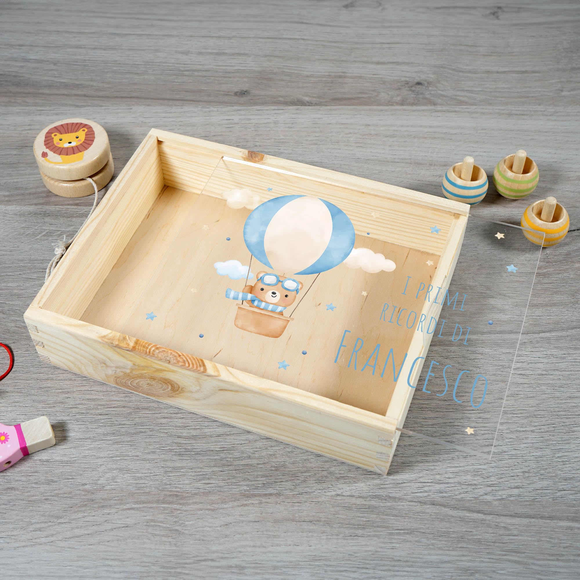 Memory Box Baby Scatola di Legno Personalizzata 22 x 17 cm Vari Motivi per Nascita e Battesimo Scatola Regalo con Coperchio in plexiglass personalizzato (22x17 cm nascita/bambini)