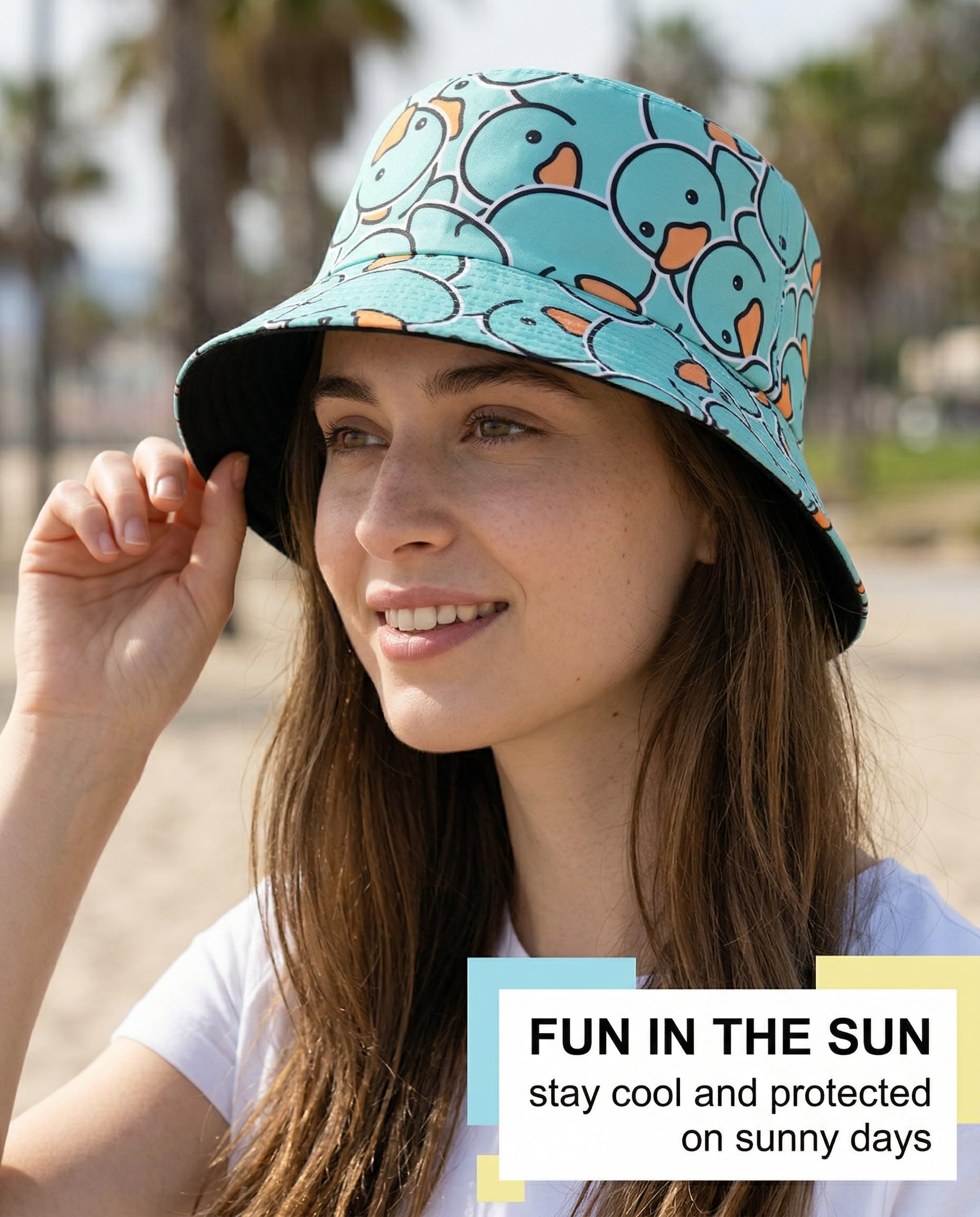 Sombrero Divertido para el Sol de Verano, Gorro de Pescador Reversible con Ala Ancha, Diseño de Pato Amarillo para Niños y Adultos, Unisex (Amarillo)