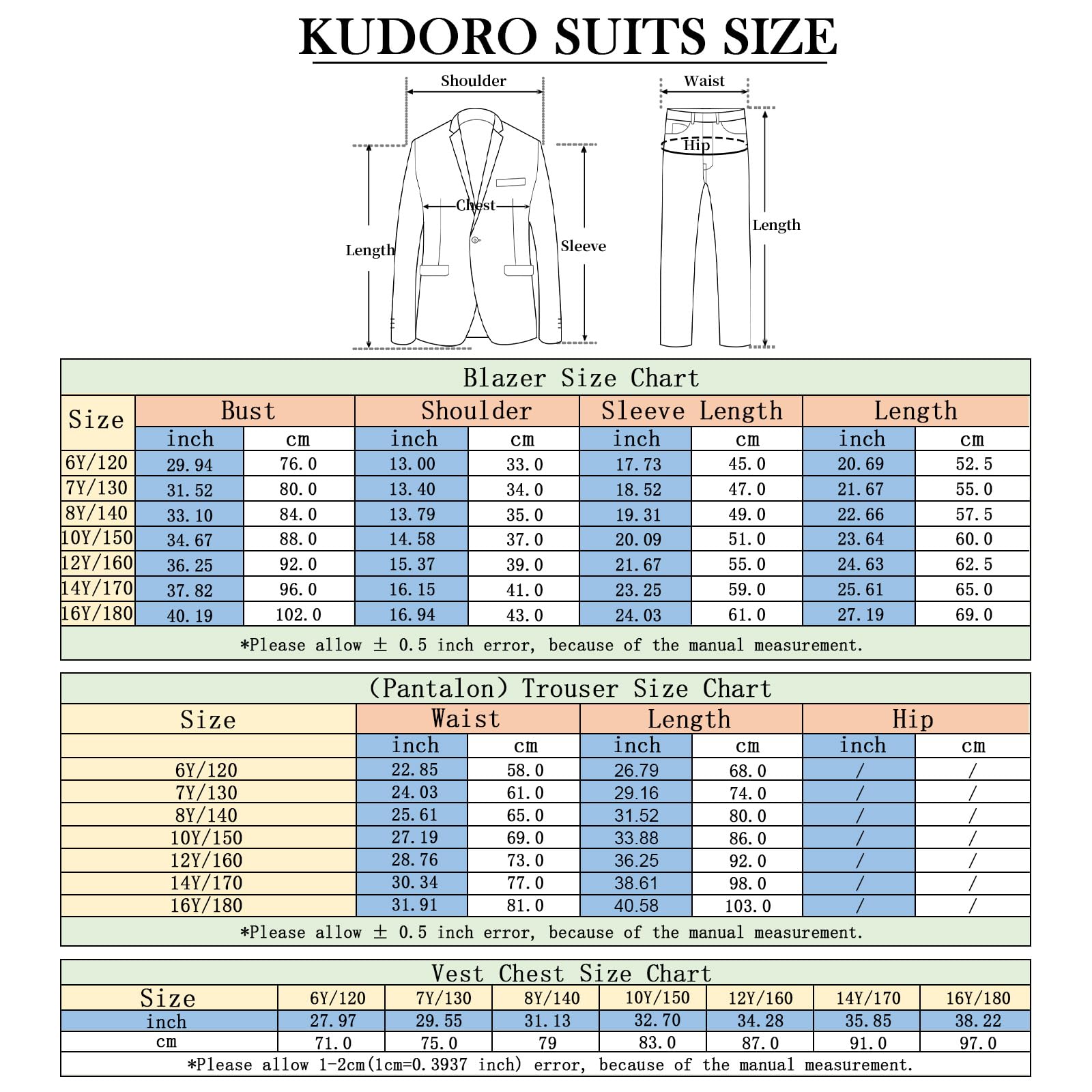 KUDORO Jungen Anzug 3 Teilig Klassisch Slim Fit Blazer Weste Hose