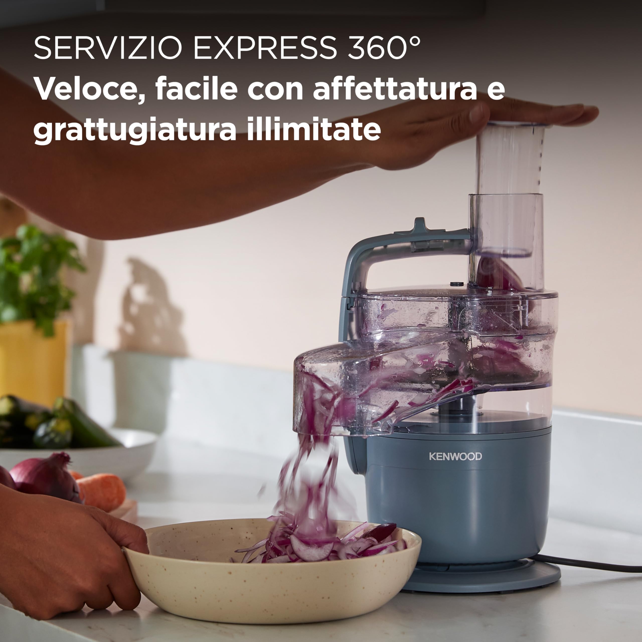 Kenwood MultiPro Compact – Robot da Cucina Multifunzione con Express Serve, Lama in Acciaio Inox, Dischi Affetta e Grattugia, Funzione Pulse, Blu Tempesta (FDP23.130GY)