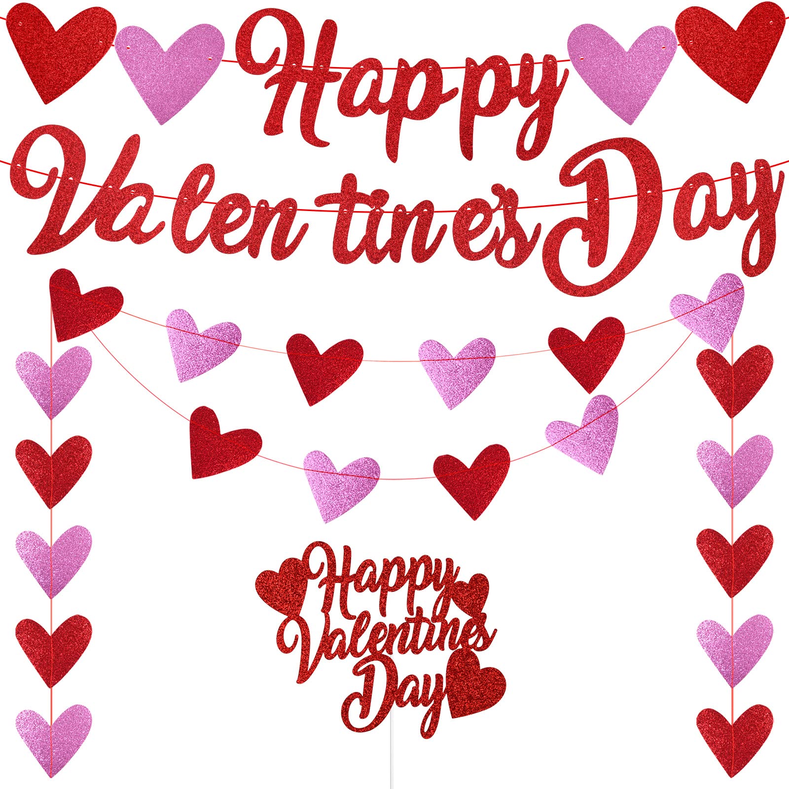 Décorations De Fête De Saint-Valentin Avec Bannière « Happy Valentines Day », Décoration De Gâteau De Saint-Valentin, Ballon De Saint-Valentin, Guirlande Pour La Saint-Valentin, Décoration De