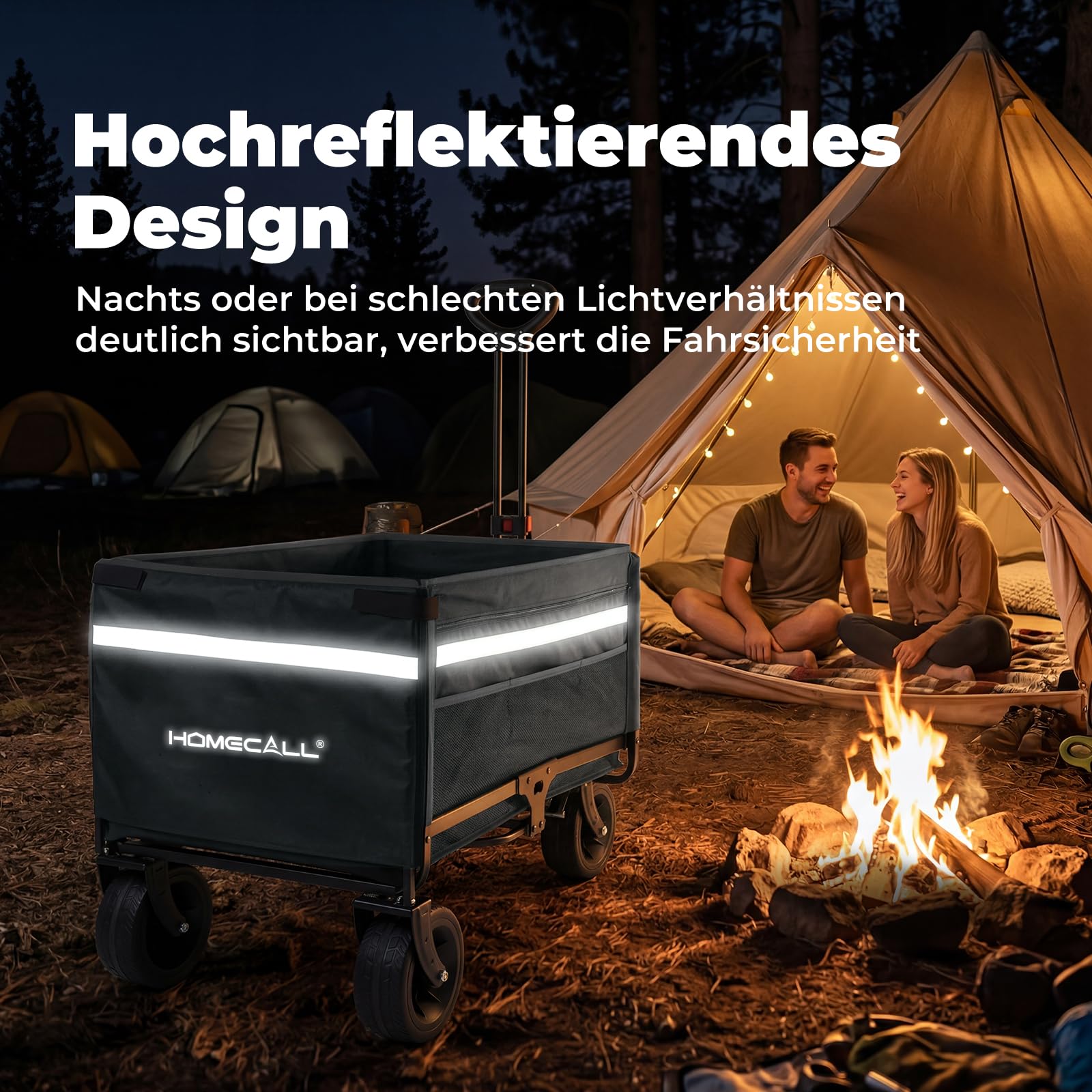 Carro plegable 120L +, hasta 150 kg, con portón trasero, protección contra la lluvia, frenos | Tiras reflectantes, carro de playa plegable, carrito plegable para perros, compras, camping, playa, transporte, exterior
