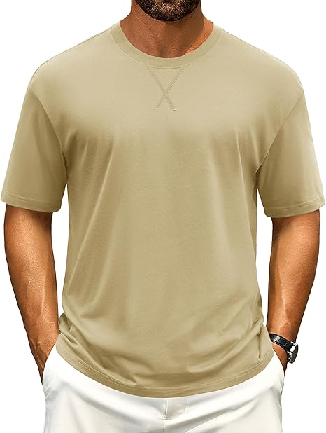 Cotrasen Men's T Shirts Cotton Drop Shoulder Short Sleeve Shirts for Men Casual Soft Comfort Loose Fit Mens Summer Tee Shirts