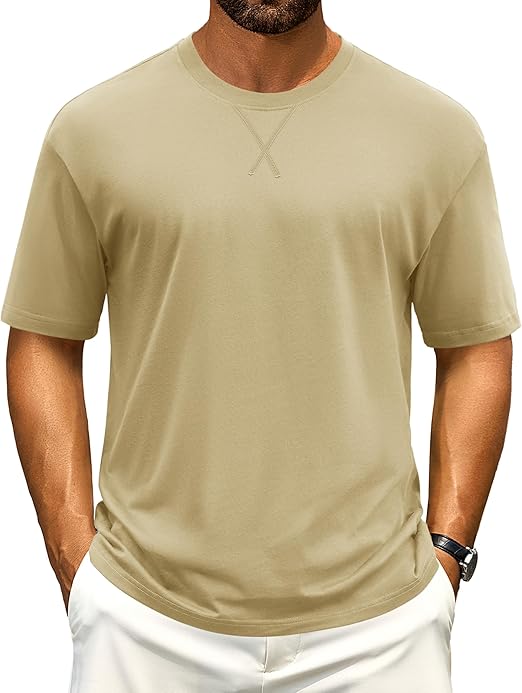 Cotrasen Men's T Shirts Cotton Drop Shoulder Short Sleeve Shirts for Men Casual Soft Comfort Loose Fit Mens Summer Tee Shirts