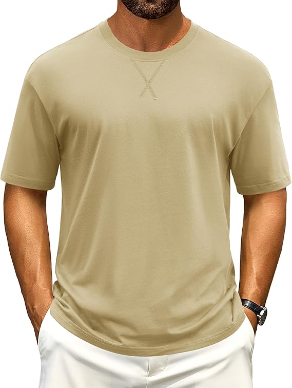Cotrasen Men's T Shirts Cotton Drop Shoulder Short Sleeve Shirts for Men Casual Soft Comfort Loose Fit Mens Summer Tee Shirts