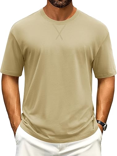 Cotrasen Men's T Shirts Cotton Drop Shoulder Short Sleeve Shirts for Men Casual Soft Comfort Loose Fit Mens Summer Tee Shirts