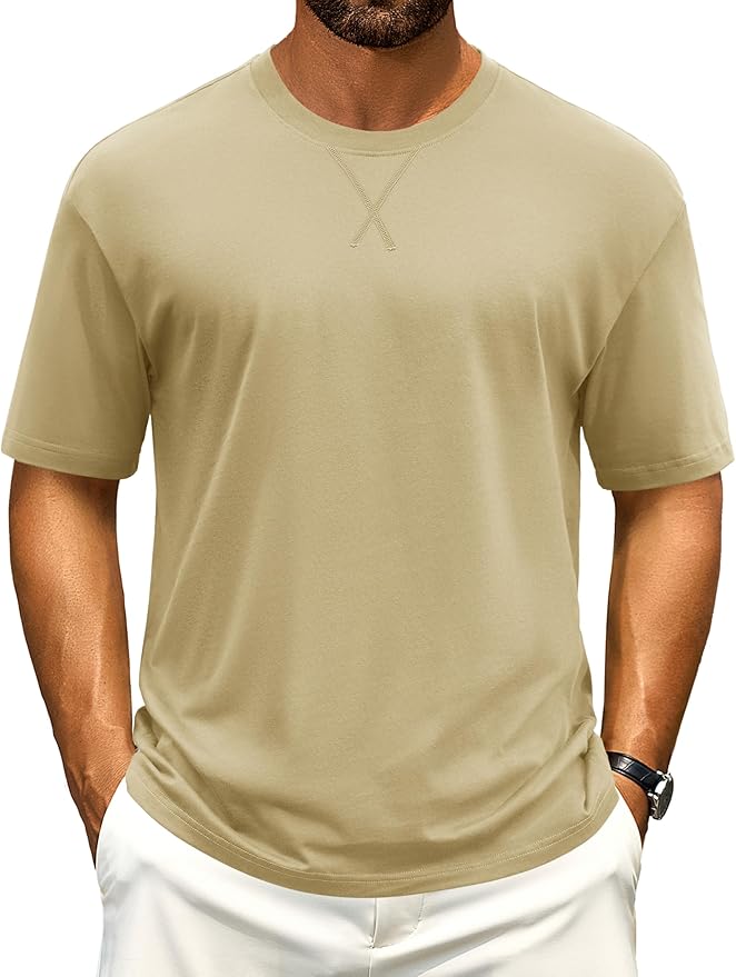 Cotrasen Men's T Shirts Cotton Drop Shoulder Short Sleeve Shirts for Men Casual Soft Comfort Loose Fit Mens Summer Tee Shirts