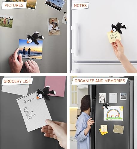 Miniatura 3 de DolliBu Imán de felpa para refrigerador de pingüino, imán de peluche esponjoso de pingüino, lindo imán de vida oceánica para cocina, refrigerador y