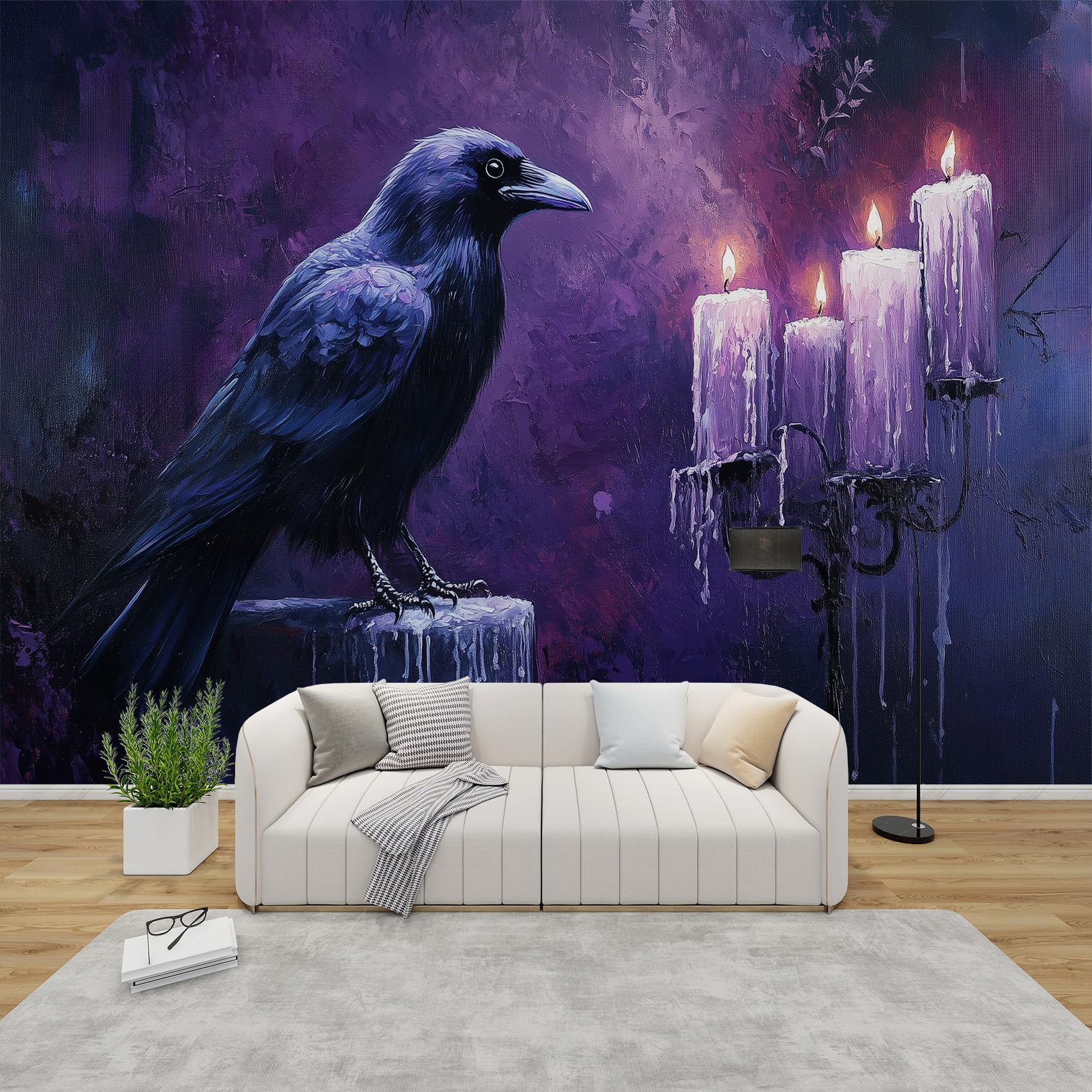 AevuCub Gothic Raven Wallpaper for Living Room - Gothic Crow Wall Murals for Bedrooms, Black Raven Wall Art, Non-Woven Photo Wallpaper 3D Effect, 250x175 cm