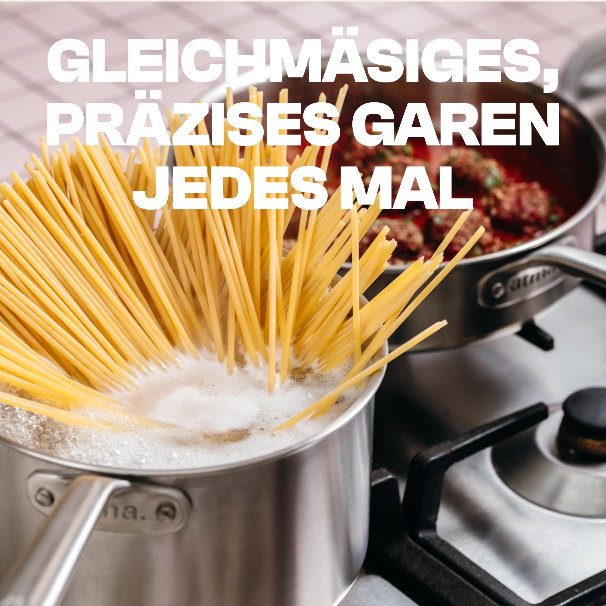 Atma Kochtopf Edelstahl 16 cm - 3-lagig mit Deckel - PFAS- & PTFE-frei | Genieteter Griff - Ohne Beschichtung - Gesundes Garen, Messskala, Ausgussrand - Alle Herdarten - Frankreich