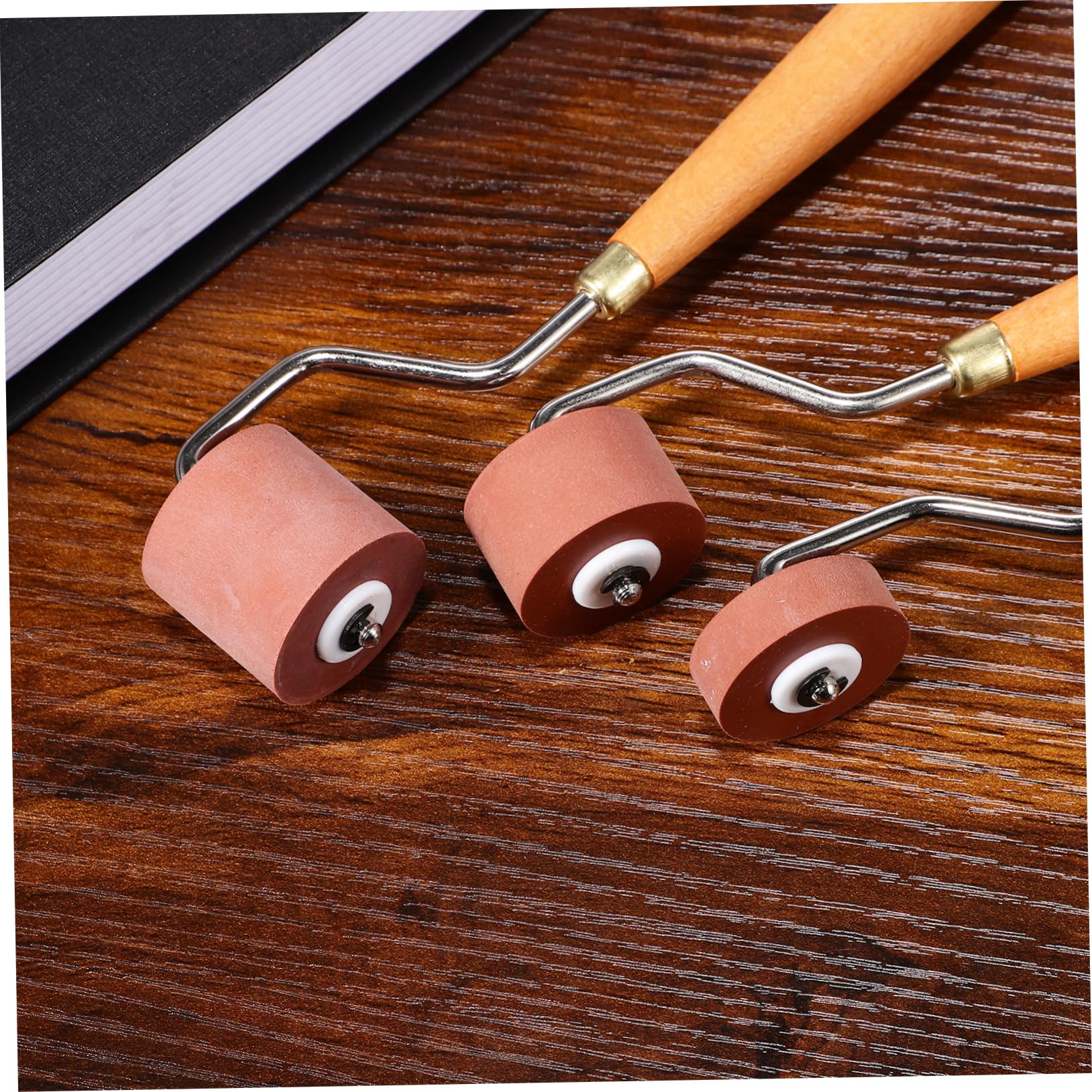 3 Stück Gummiwalze für Druck Druckwalze aus Gummi Holz und Edelstahl 1/2/3cm Rollenbreite für Kunstprojekte