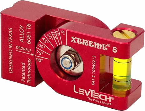 LEVTECH, The PROs CHOICE, XTREME 8 Magnetic Torpedo Level | KWIK KLIK to 8 Angles 0,15,22.5,30,45,60,75,90 | 6 Rare Earth V-Groove Magnets | Replaceable Vial |Only 2.5"x1.25x0.75"@3.5oz