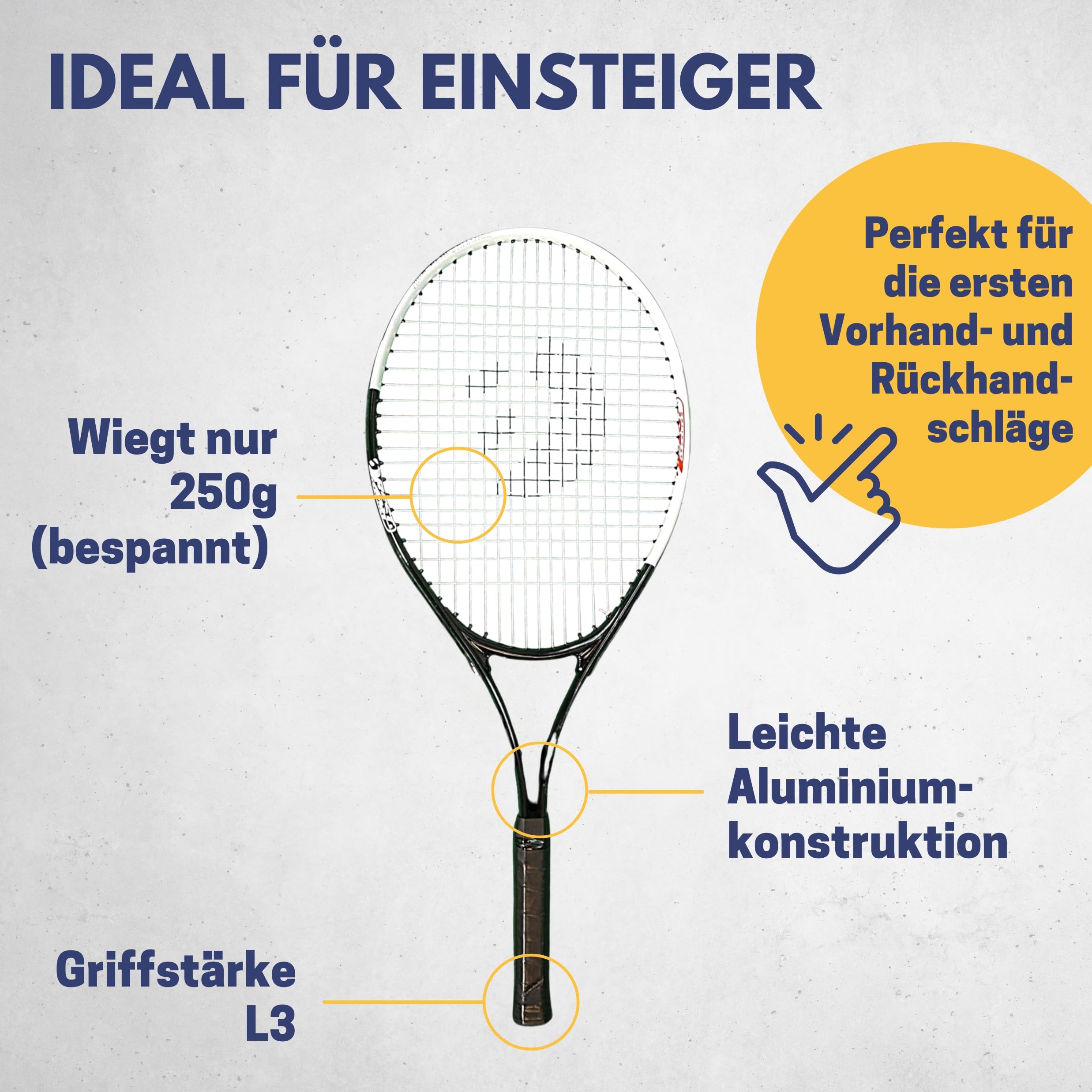 Best Sporting Tennis-Schläger für Einsteiger XT-Power 250g | Griffstärke L3 | Leichter Tennisschläger aus Aluminium | Ideal für Kinder, Jugendliche & Erwachsene | Inkl. Schützhülle