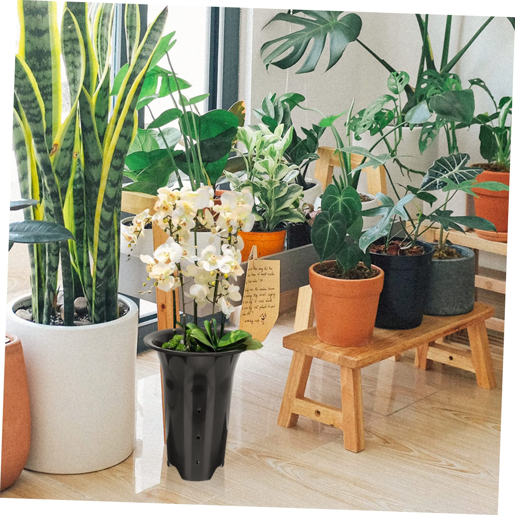 ifundom Lot de 10 Pots pour Orchidées en Plastique Noir, Hauteurs Augmentées Contrôle des Racines et Surface Respirante, pour Plantes D'intérieur et Jardin