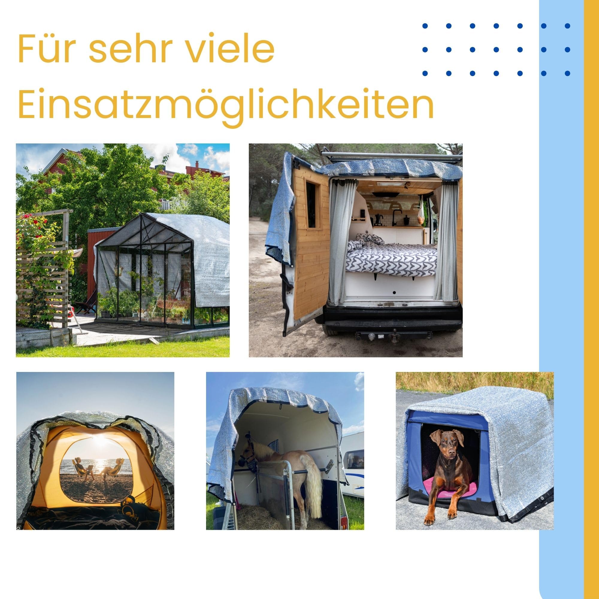 UV Schattennetz Auto Hund 3x4 m Aludecke mit Ösen Sonnenschutznetz reflektierende Schattenplane Camping 300x400 cm