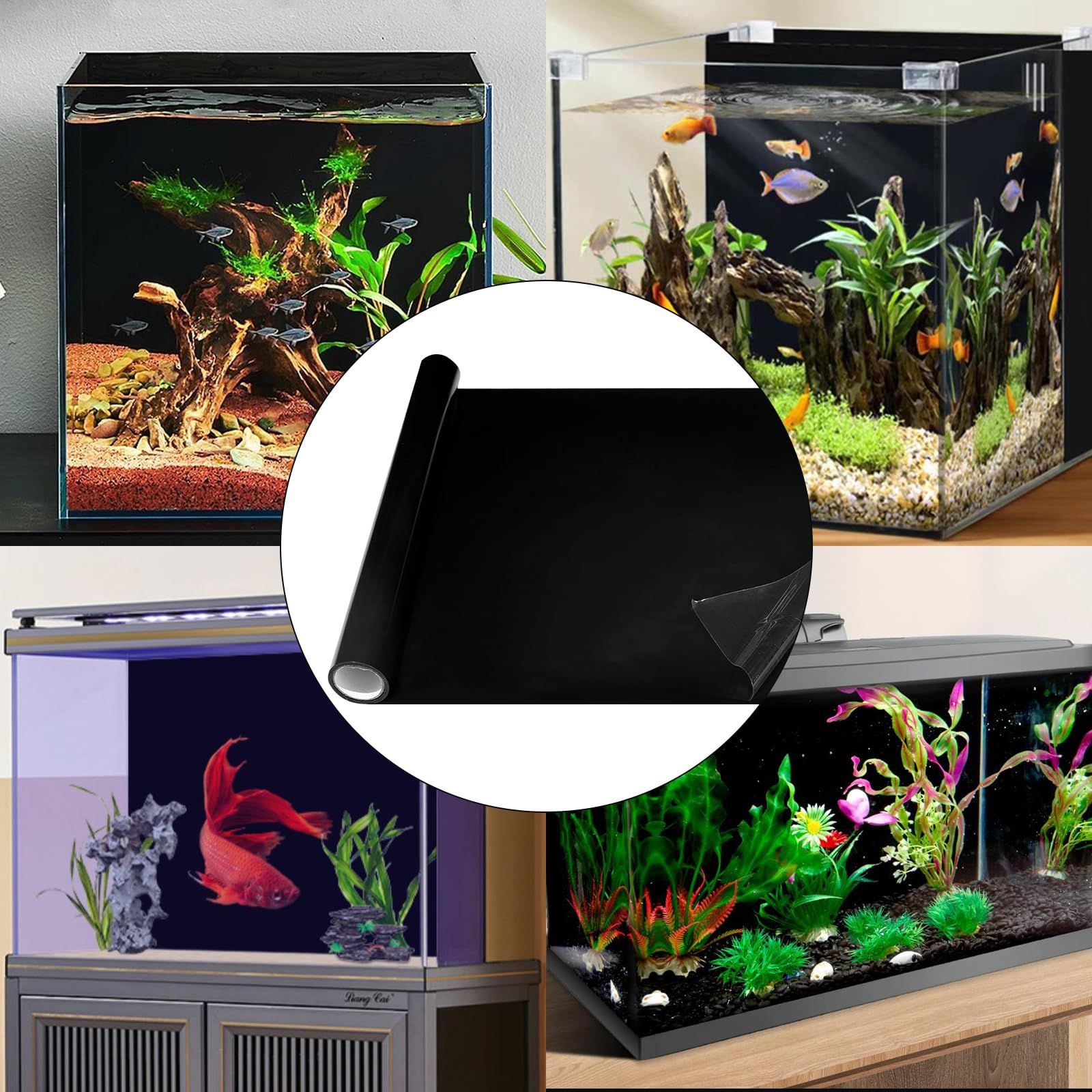 Gohytal Acquario Sfondo Nero, 200 x 40 cm Pesce Serbatoio Poster Sfondo Statico per Acquario Parete Posteriore in Vinile Adesivo Statico Sfondo Acquario Nero Generico per Acquario Acquari