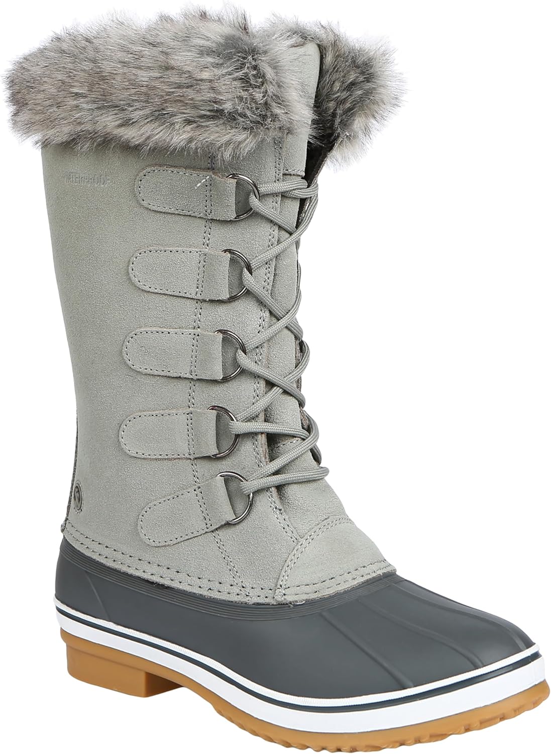 Northside Womens Katsura Snow Boot Waterproof Insulated Winter Boots Faux Fur Collar D-Ring Speed Lacing System Footwear with Washable EVA Insole, Light Gray, Size 9