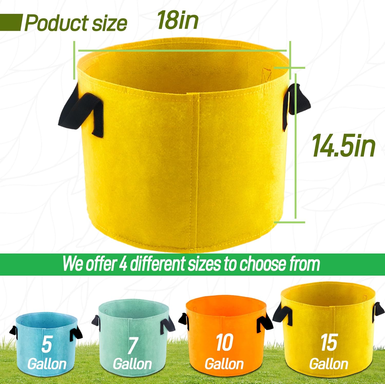 15-Gallon Fabric Grow Bags (7 Pack of Mix Colors) with Handles for Potato Tomato Flower and Vegetables - Image 6