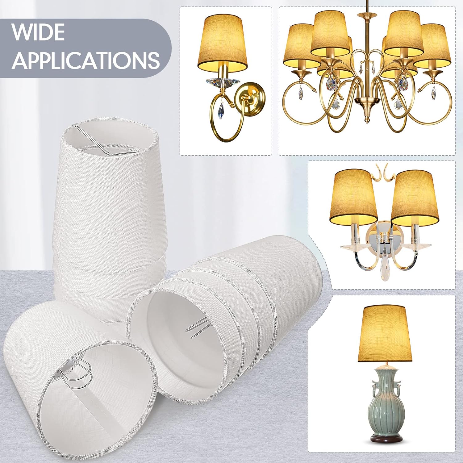 Set of 10 Small Lamp Shade Chandelier Lamp Shades, 4 x 5 x 5 Inch Linen Barrel Fabric Lampshade for Table Chandelier(White)