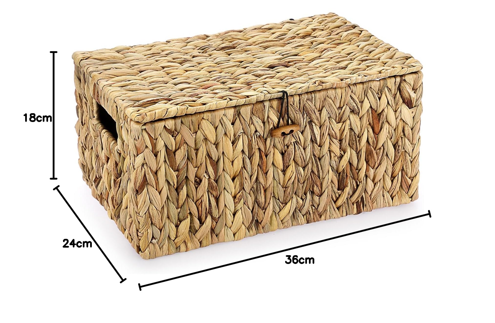 OGANAZI - Cajas de mimbre de jacinto de agua natural, cestas de almacenamiento de mimbre tejido con tapas, cestas de almacenamiento para baño, dormitorio, cocina, oficina, 36 x 24 x 18 cm (grande)