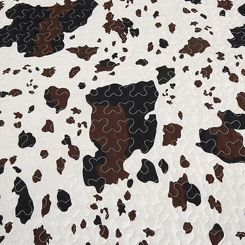 Miniatura 9 de Linen Mart Juego de edredón de 5 piezas de cuero de vaca rústico, color negro, blanco y marrón, diseño de calavera, estilo rural (Queen)