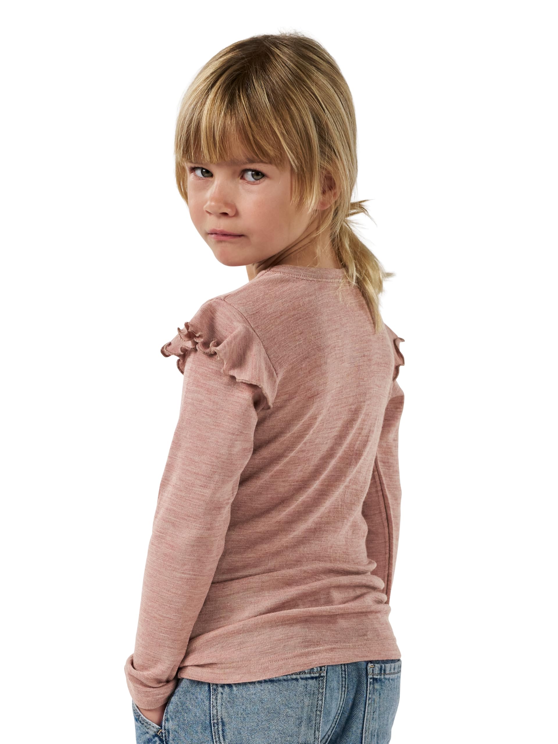 Dilling Kinder Mädchen Langarmshirt Bio-Merinowolle Rüschen Baselayer Unterwäsche temperaturregulierend