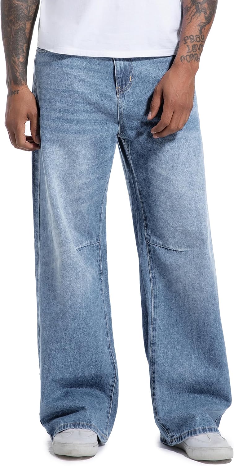 Men's Non-Stretch Loose Fit Wide-Leg Super Baggy Long Jeans Denim Pants - Image 2
