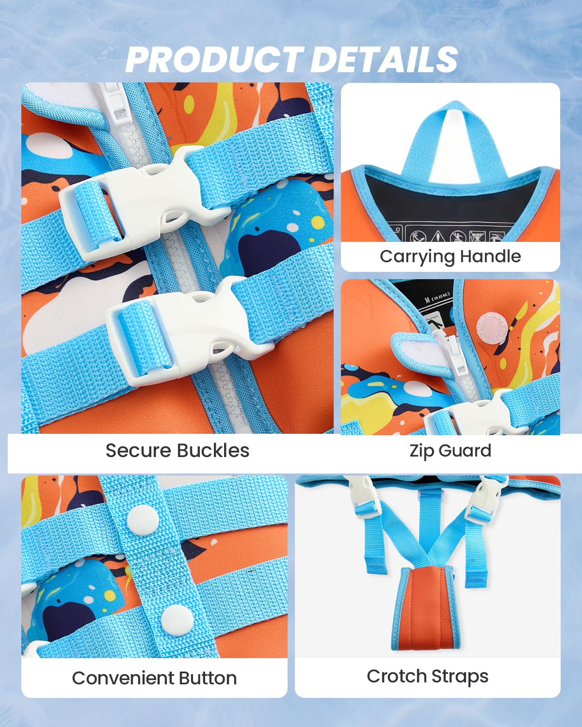 Gogokids Schwimmweste für Kleinkinder für 1–5 Jahre 15-30kg, Kinder Schwimmjacke mit Doppelt Verstellbarer Strapze, Schwimmhilfe für Baby, Mädchen Jung verstellbare Pool-Weste für Pool & Strand