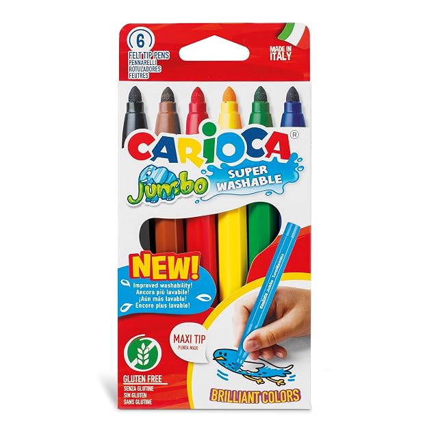 CARIOCA - Rotuladores Jumbo, Set de 6, Punta Gruesa Cónica, Lavables