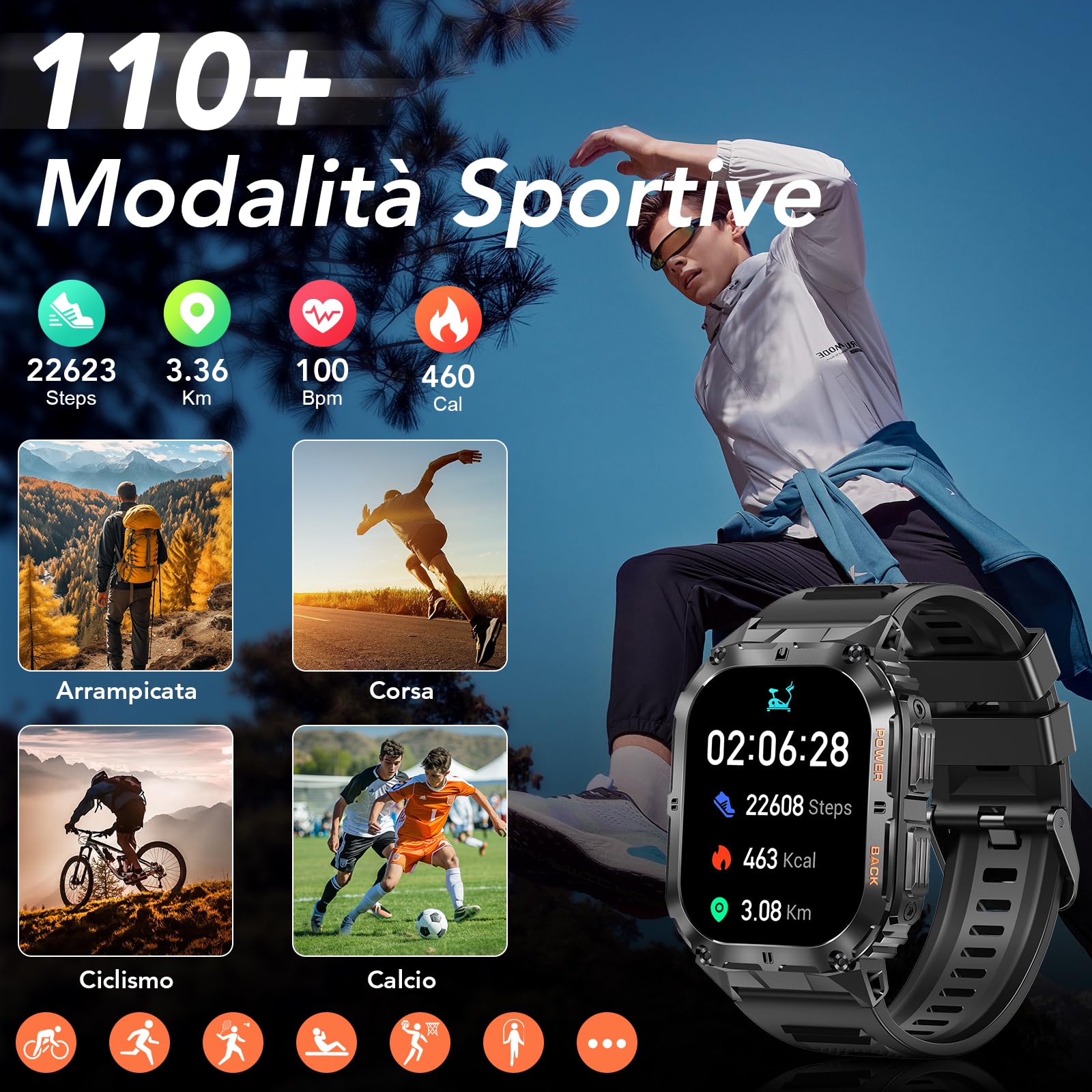 MEGALITH Smartwatch Uomo Chiamate Whatsapp: Orologio da Polso Android iOS Compatibile - Fitness Tracker Smart Watch Contapassi Nero