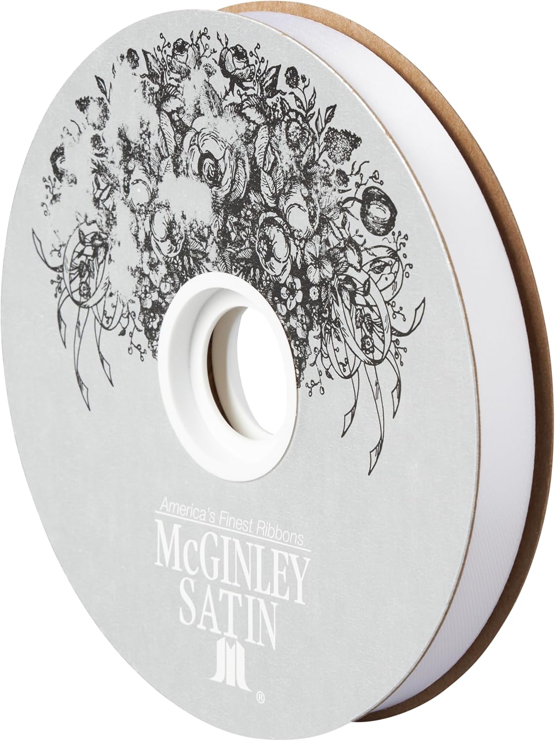 McGinley Mills 9/16" W Acetate Satin Ribbon, White, 100