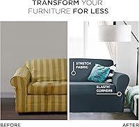 Vista 2 de Zenna Home, Funda para muebles azul pizarra: funda elástica de felpa de 1 pieza para sofá biplaza