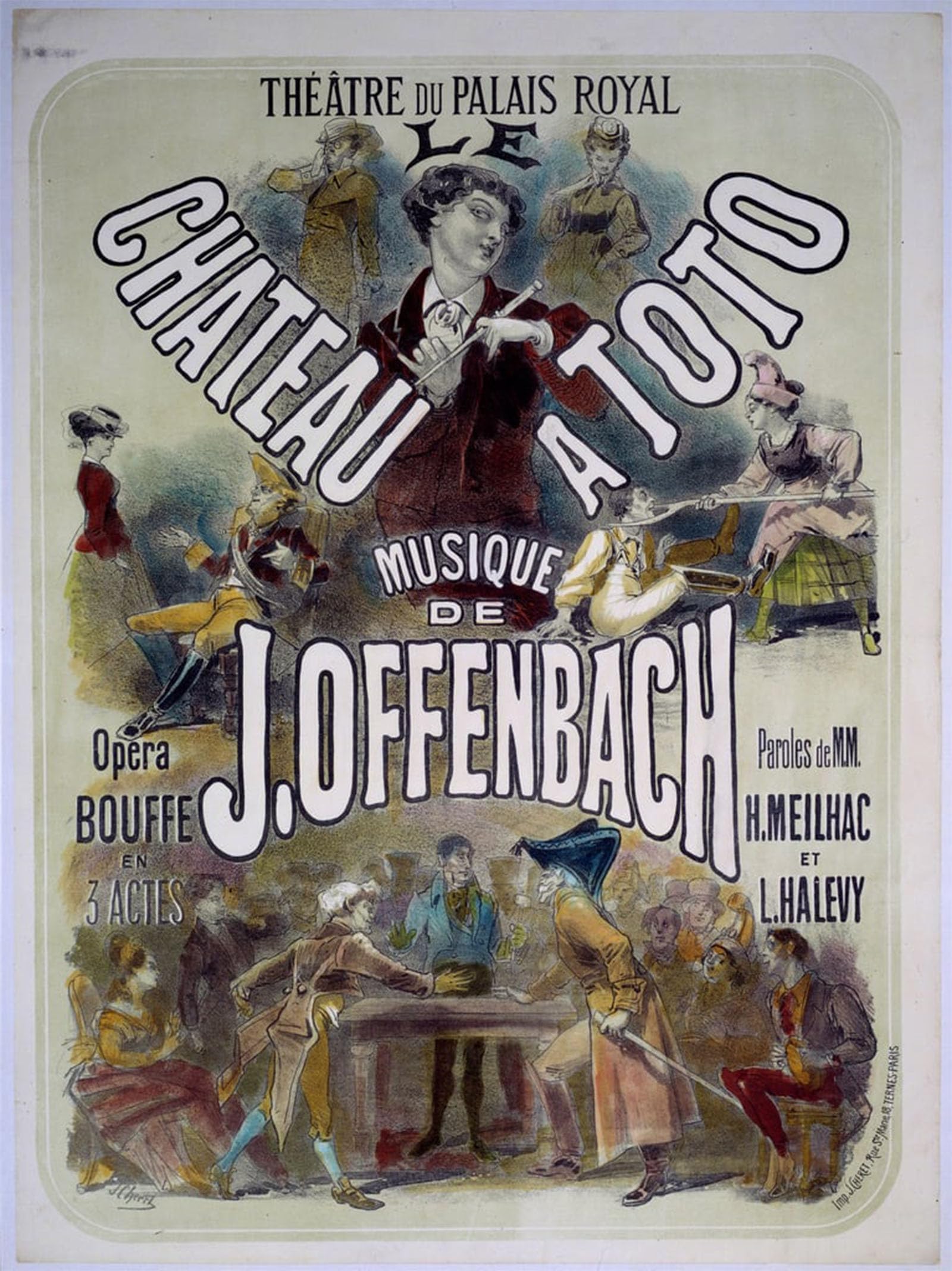 HRJUBWREE Oil Painting Prints on Canvas Painting Picture Poster for the Chateau a Toto with Music At the Theatre Du Palais Royal by Jules Cheret Artwork Canvas Prints for Office Decor 60x90cm
