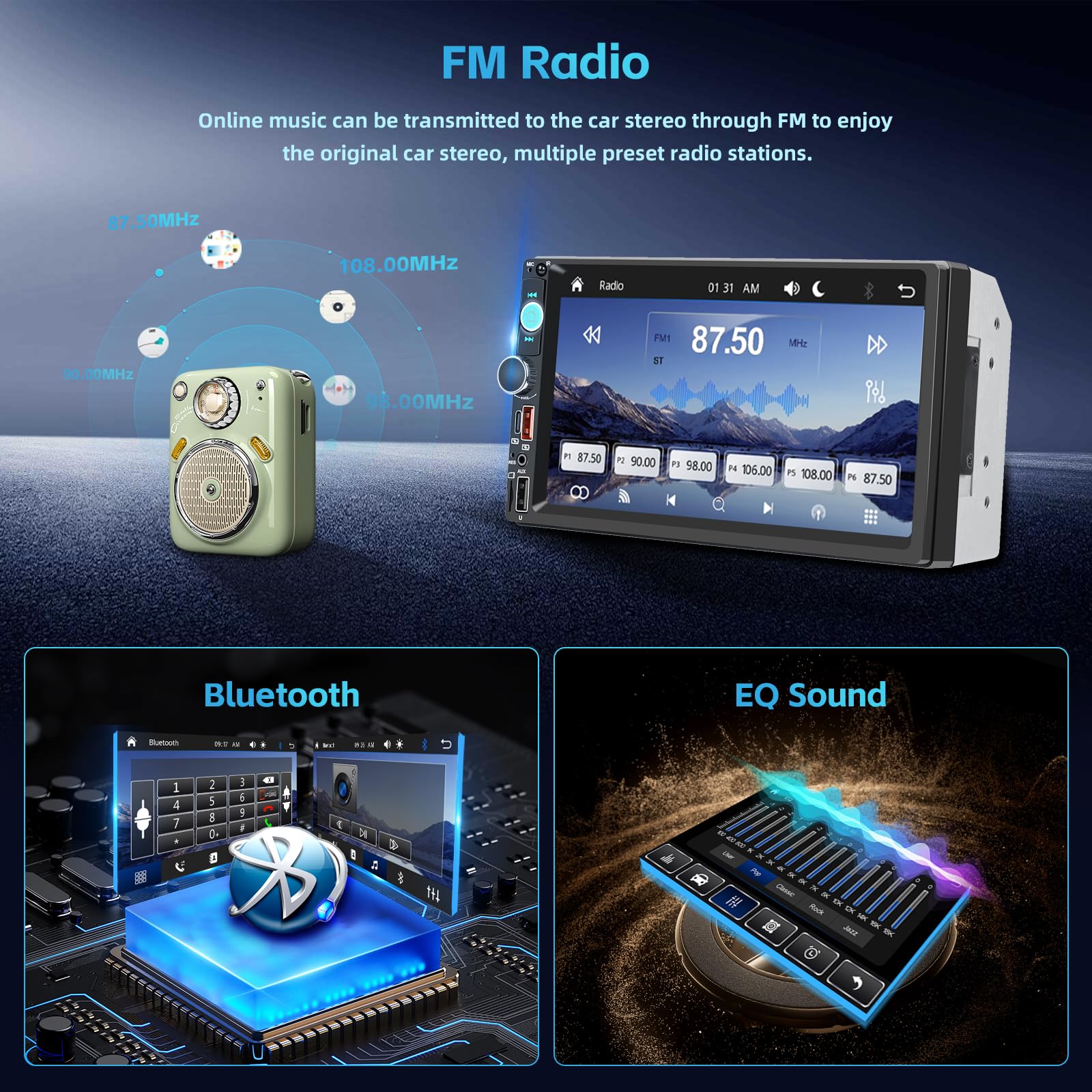 Radio samochodowe 2-DIN Apple CarPlay 7 z ekranem dotykowym, radio 2-DIN CarPlay z Androidem, radio 2-DIN z Androidem i 7-calowym ekranem