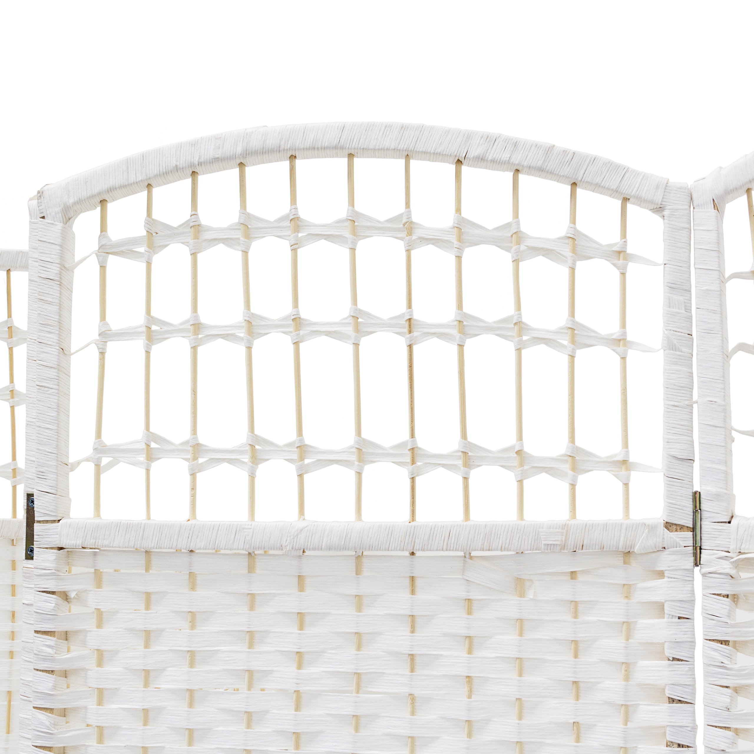 Relaxdays – Biombo/Panel/Divisor/Separador de Habitaciones, 179 x 180 x 2 cm, 4 Paneles, Madera con puntales de bambú, Color Blanco