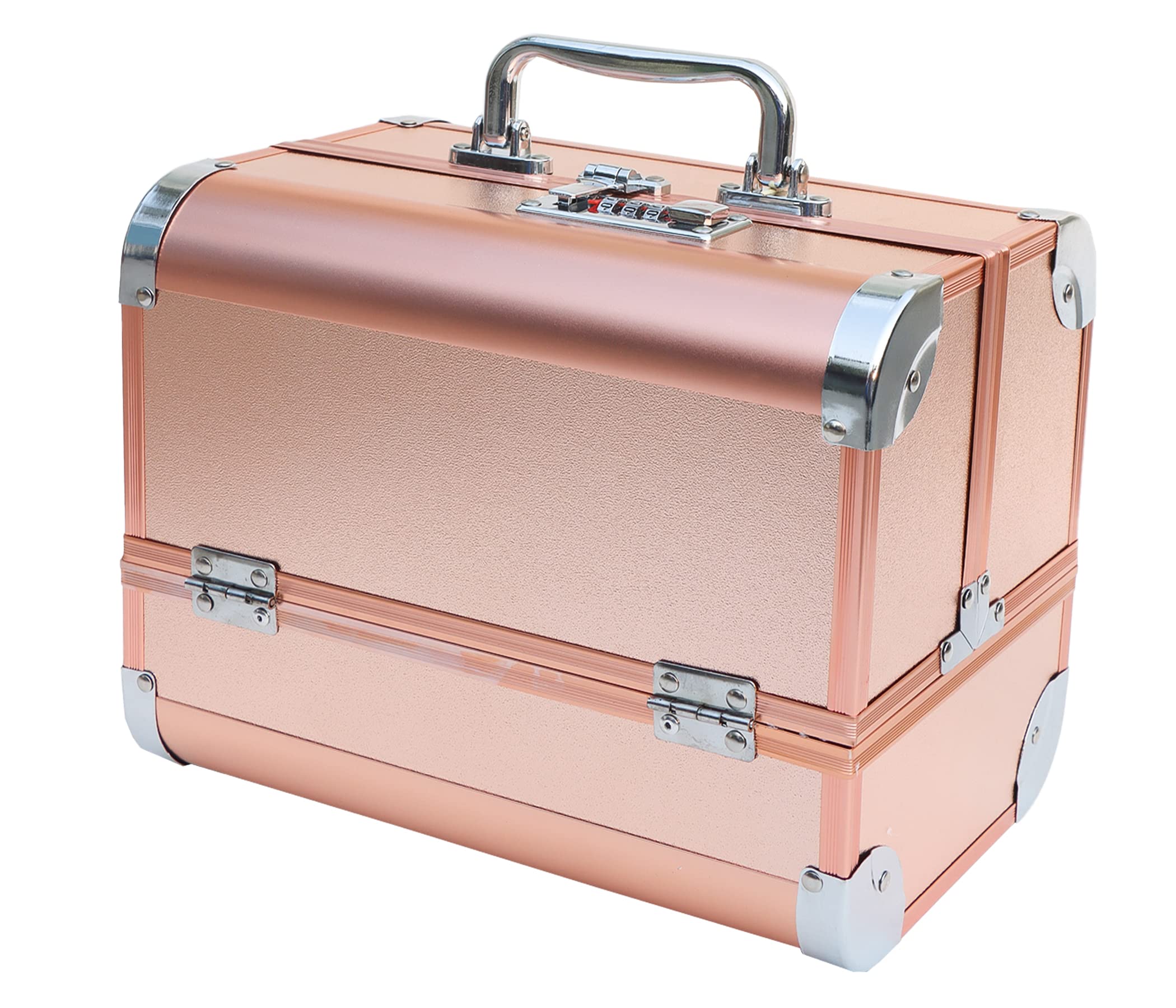 Adson Professional Beauty Makeup Multipurpose Cosmetic Metal Vanity Case/Box (Metallic Rose Gold)-image-42