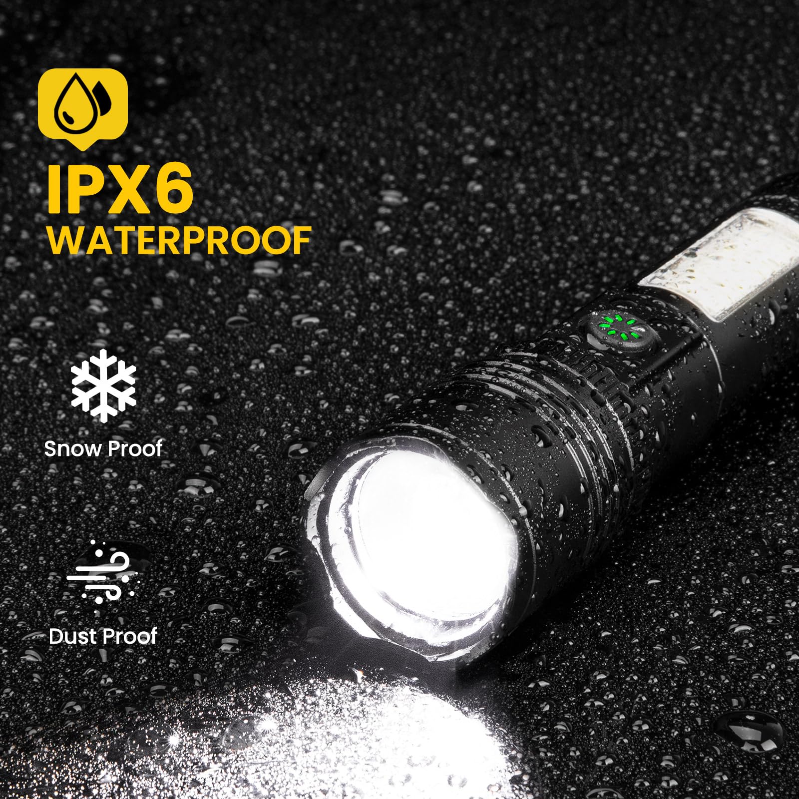 azamine Linternas recargables de alto lúmenes, 90000 lúmenes, luz de flash súper brillante con 6 modos, linterna LED de mano potente ajustable para acampar en casa