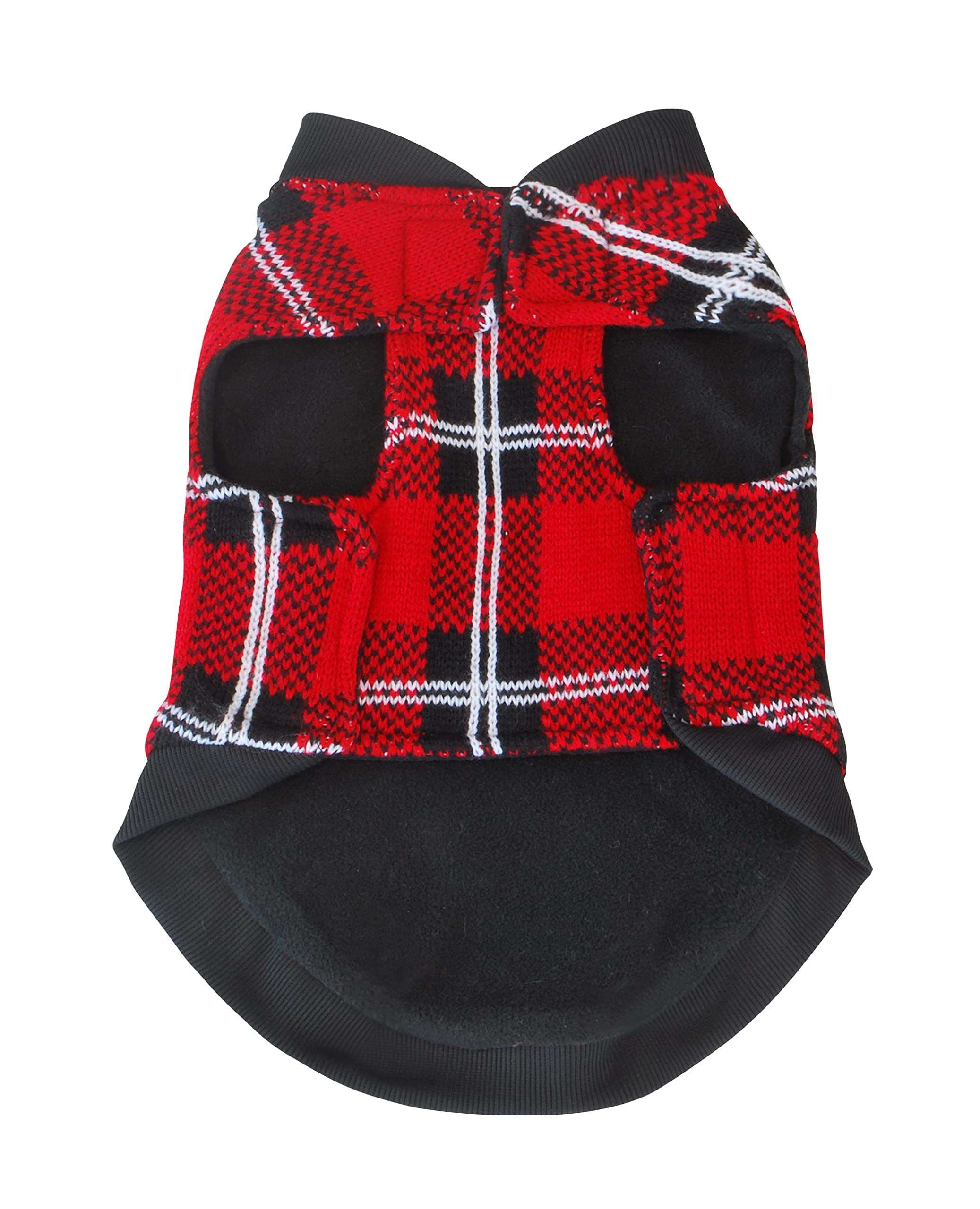 i-Pets Winter Sweater Coat Knit Jacket for Dogs (X-Small) (Red Plaid Design)