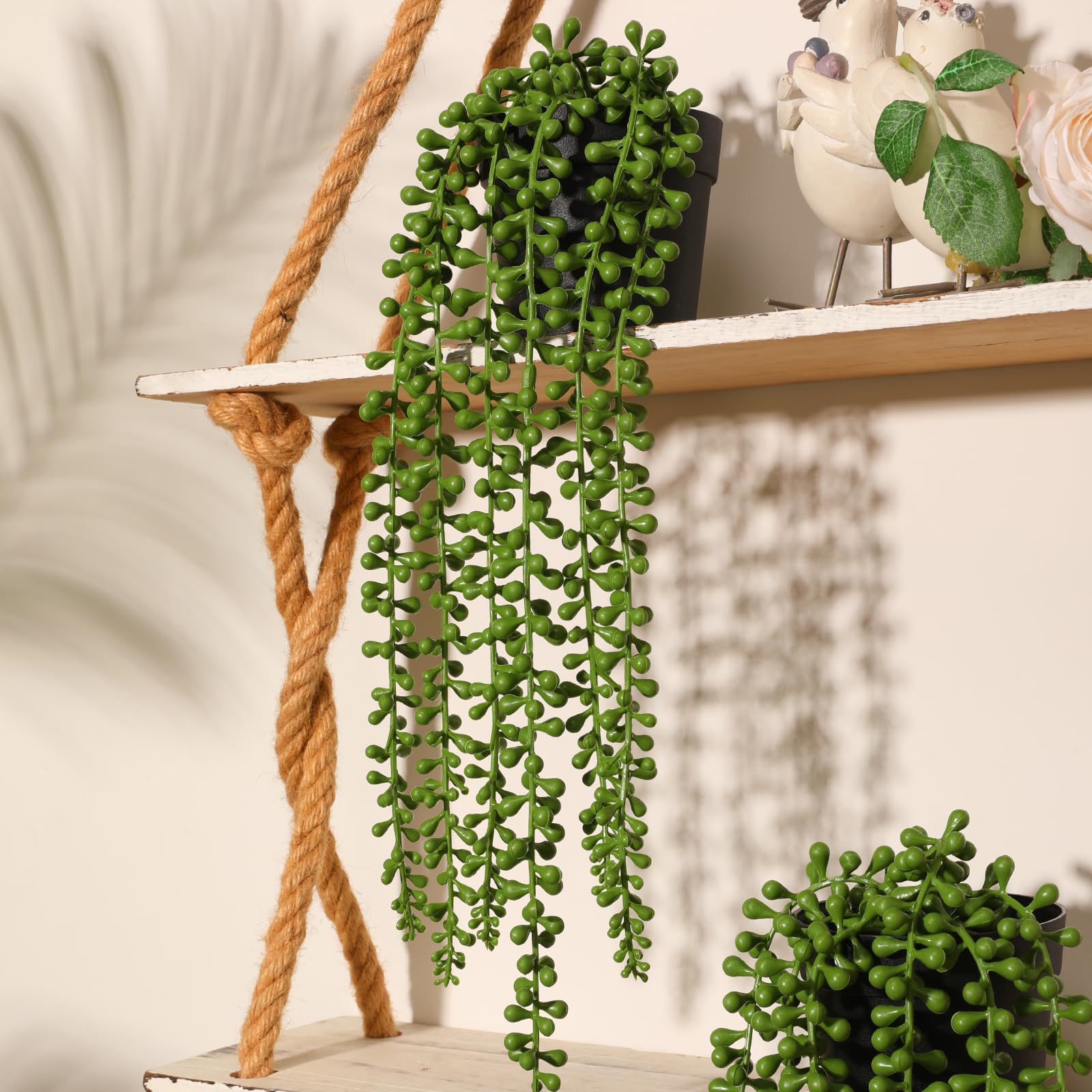 Veryhome 2 Pack Artificial Hanging String Plants Hanging Planter Fake String of Pearls Fake Plants in Pot Fake Succulents Home Office Wall Decoration - Image 2