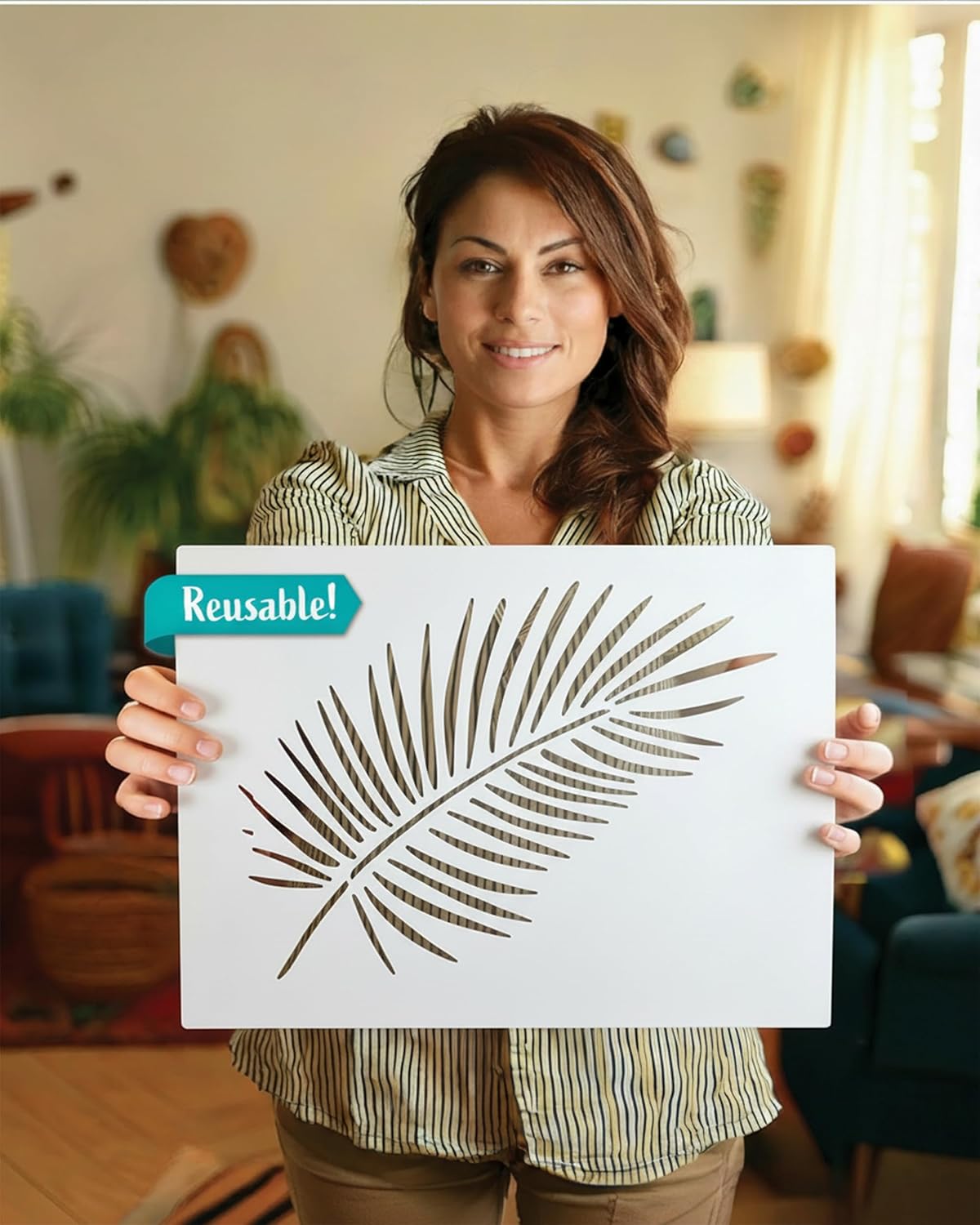 STENCILIT® Palm Leaf Single Wall Stencil - 2 -Pack Mixed Sizes, Modern Wall Stencil for Painting Large Pattern, Palm Frond Stencil, Huge Stencil Leaves