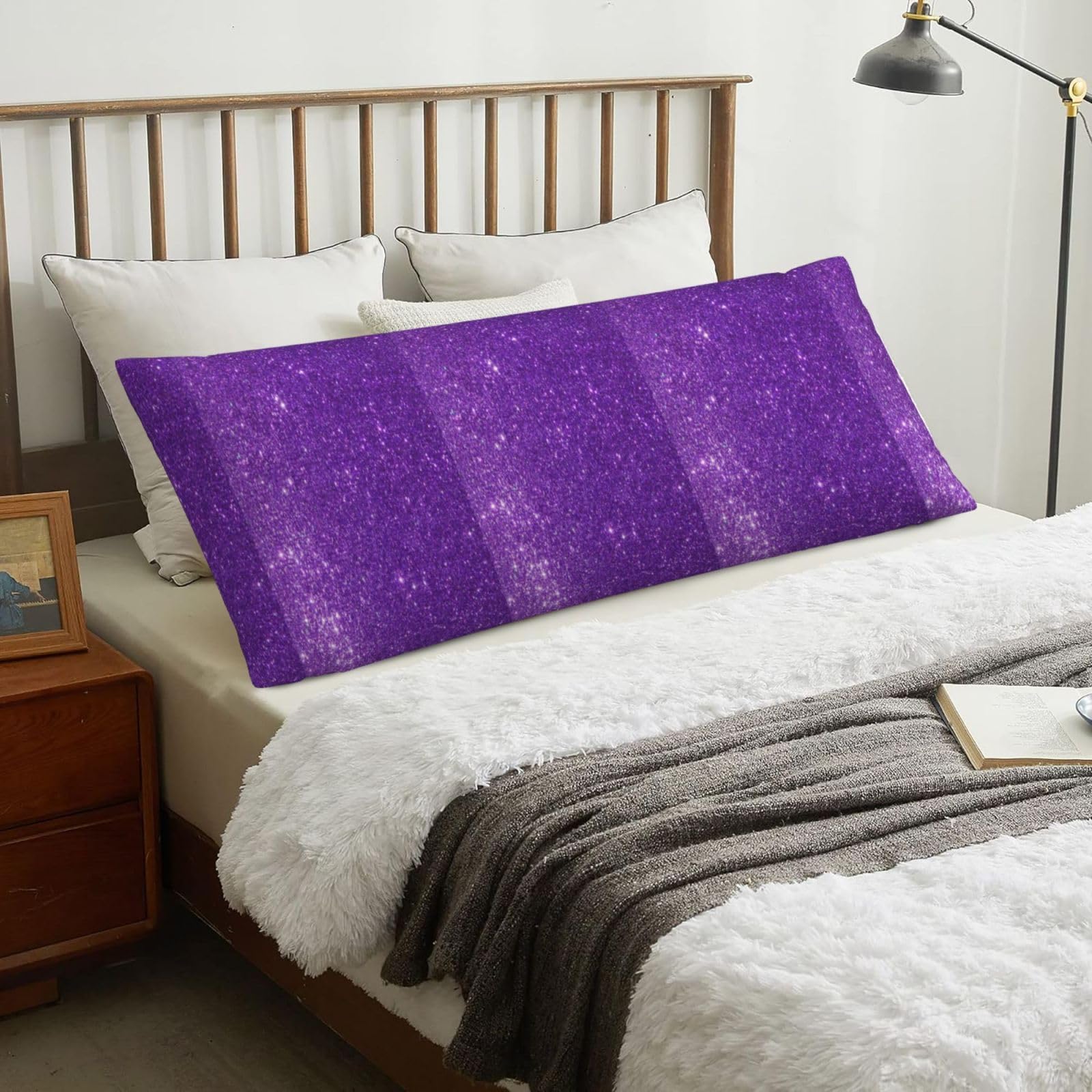 Purple Glitter, Body Pillow Cover with Zipper,Long Body Pillowcase 20 x 60 in